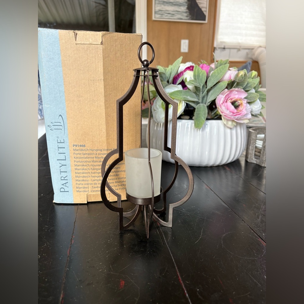 PartyLite Bronze Lantern with Frosted Glass